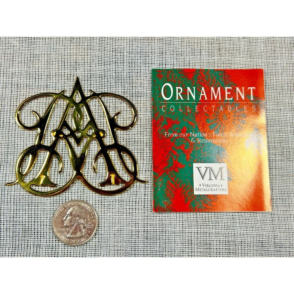 Virginia Metalcrafters Queen Anne Cipher Brass Christmas Ornament 1988 Retired